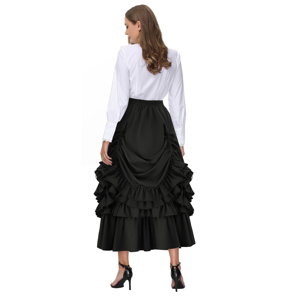 Layered Ruffled Hem Adjustable A-Line Skirt SCARLET DARKNESS