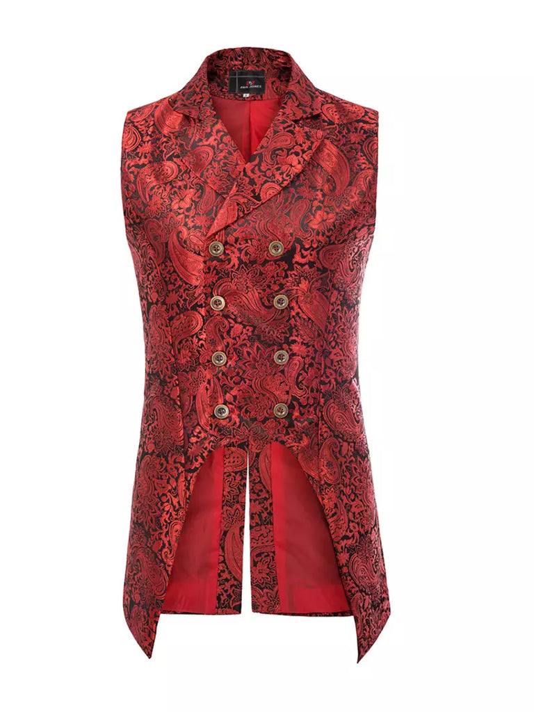 Steampunk Pirate Jacquard Paisley Vest Jacket SCARLET DARKNESS