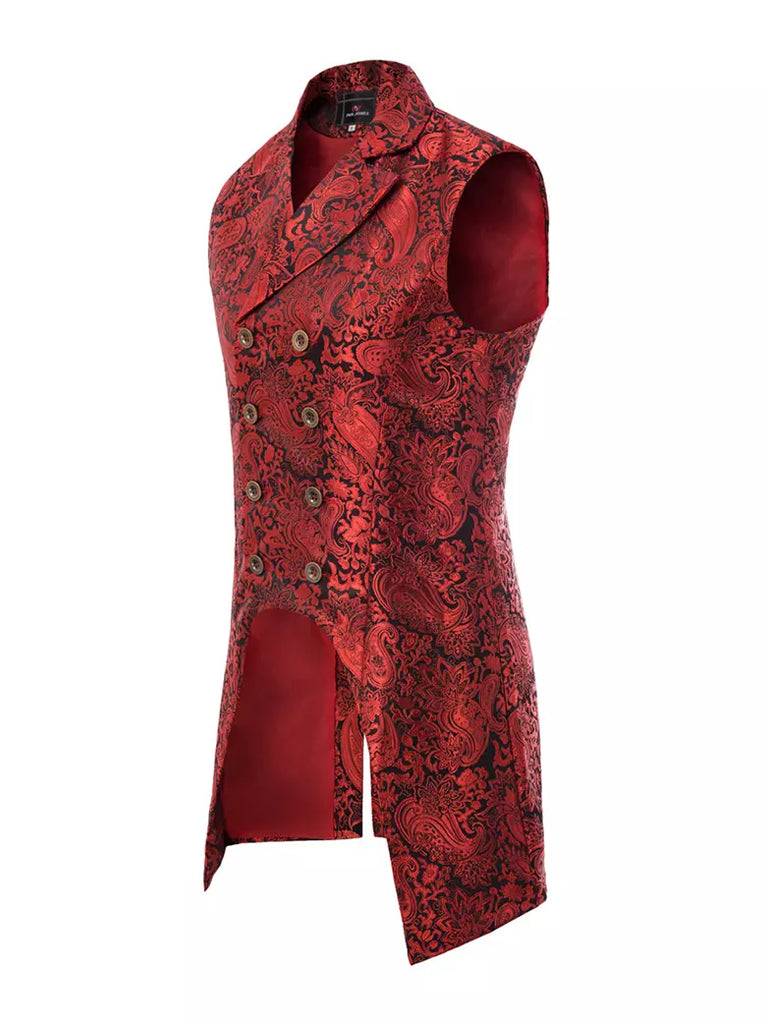 Steampunk Pirate Jacquard Paisley Vest Jacket SCARLET DARKNESS