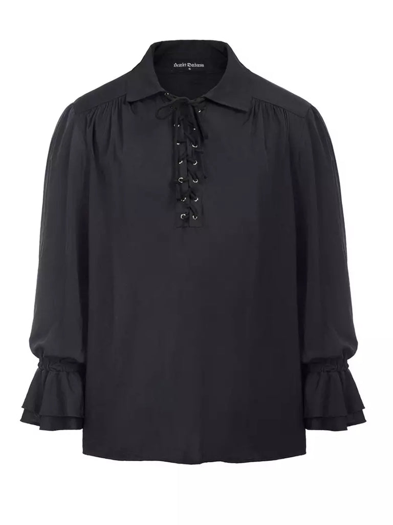 Renaissance Pirate Lapel Lace up Ruffled Shirt SCARLET DARKNESS