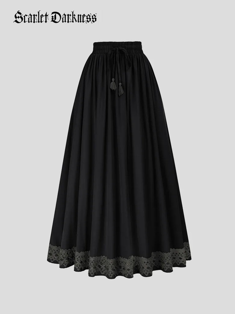 SCARLET DARKNESSRenaissance Swing Skirt Detachable Belt Decor A-Line Skirt