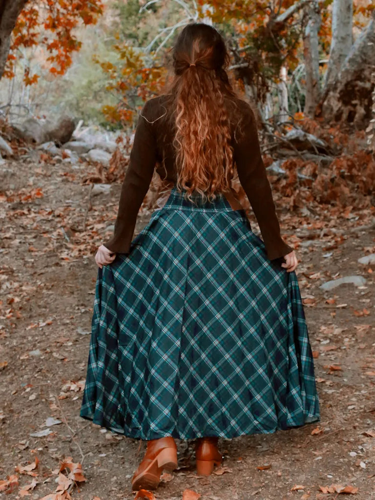 Plaided High Waist Buttons Decorated A-Line Skirt SCARLET DARKNESS