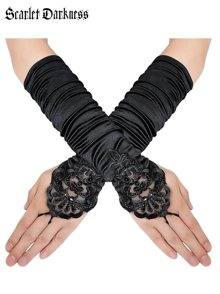 Women's Long Satin Weddings Masquerade Party Opera Gloves SCARLET DARKNESS