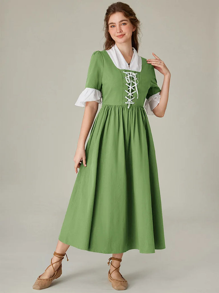 Women Colonial and Pioneer Lace up Maxi Dress with Pocket SCARLET DARKNESS