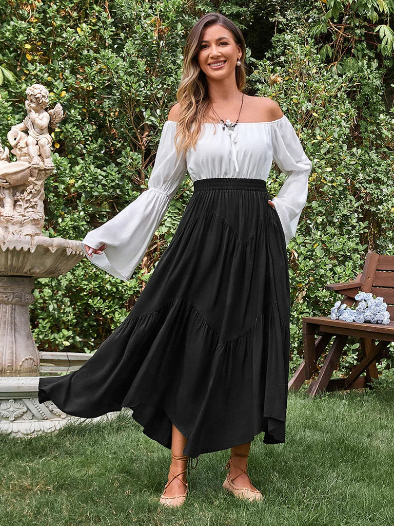 Women Renaissance Irregular Hem Tiered Swing Skirt SCARLET DARKNESS