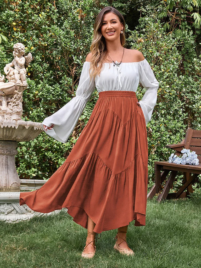 Women Renaissance Irregular Hem Tiered Swing Skirt SCARLET DARKNESS