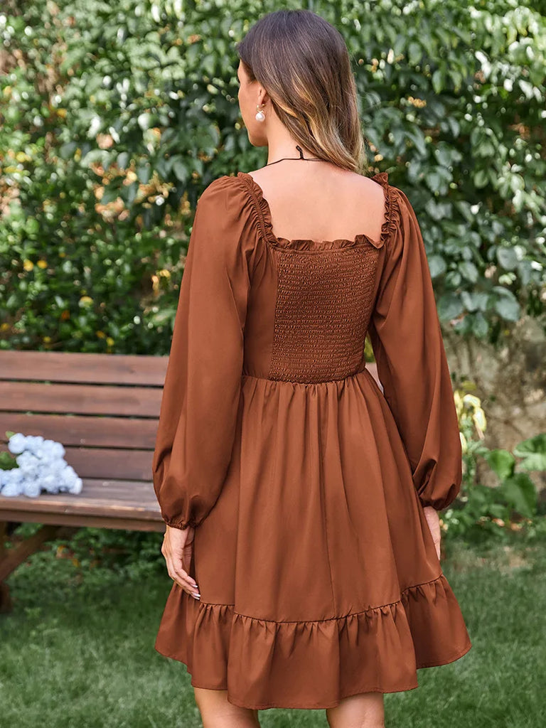 Women Long Sleeve Off Shoulder Square Neck Midi Dress SCARLET DARKNESS