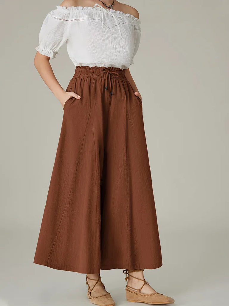 Women Cotton Renaissance Drawstring Palazzo Pants with Pocket SCARLET DARKNESS