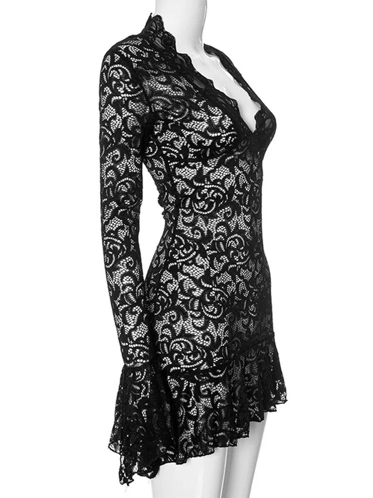 SCARLET DARKNESSWomen Goth Basic Lace Hottie Party Dress