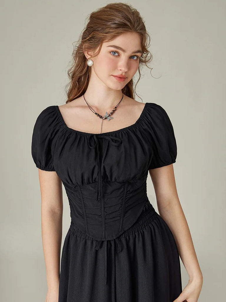 Victorian Cropped Tops Off-Shoulder Curved Hem Tops SCARLET DARKNESS