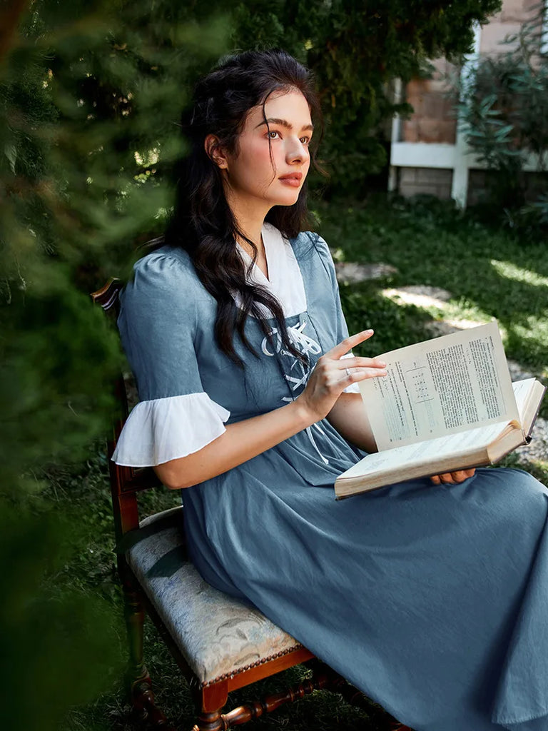 Women Colonial and Pioneer Lace up Maxi Dress with Pocket SCARLET DARKNESS