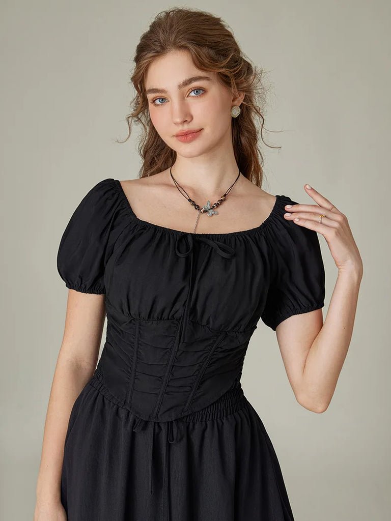 Victorian Cropped Tops Off-Shoulder Curved Hem Tops SCARLET DARKNESS