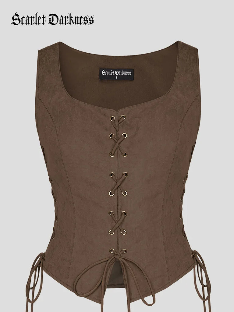 Renaissance Lace-up Vest Medieval Handkerchief Hem Vest SCARLET DARKNESS