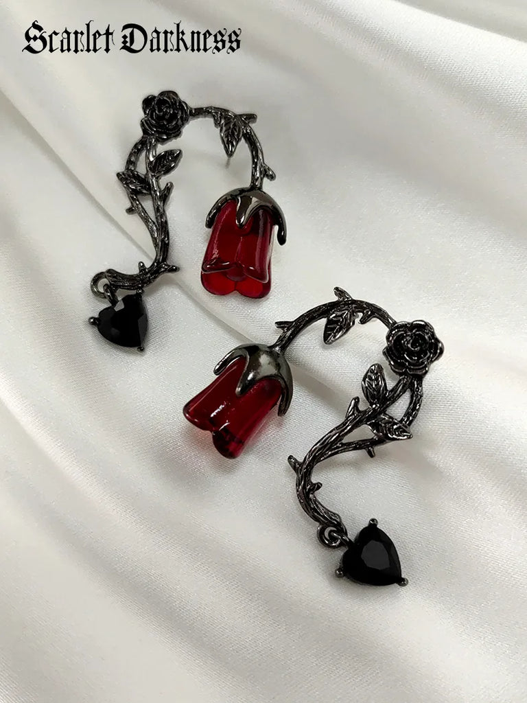 Miss Danger 's Thorn Rose Earrings SCARLET DARKNESS