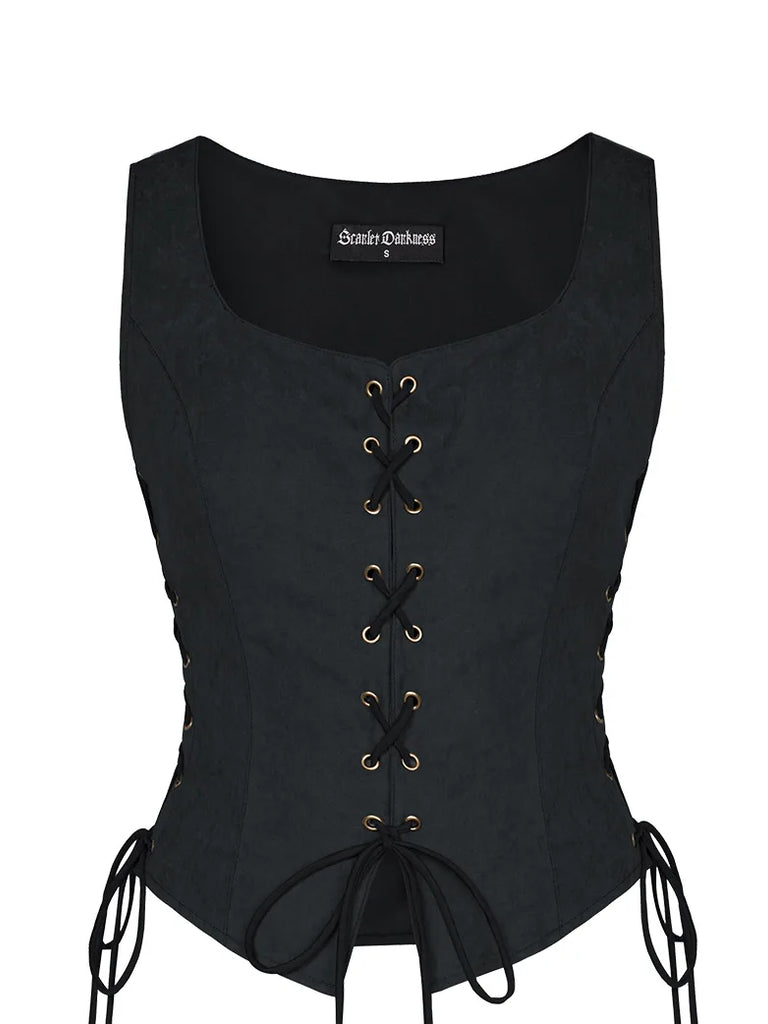 Renaissance Lace-up Vest Medieval Handkerchief Hem Vest SCARLET DARKNESS