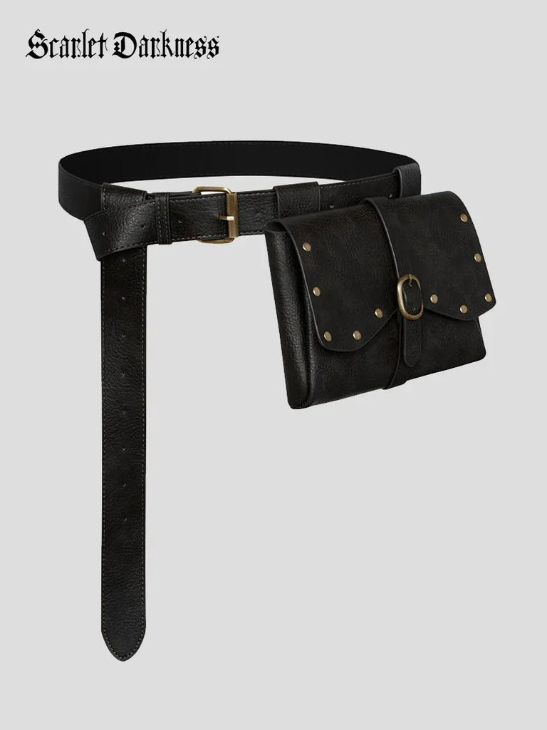 Unisex Renaissance Functional Leather Waist Belt with Bag SCARLET DARKNESS