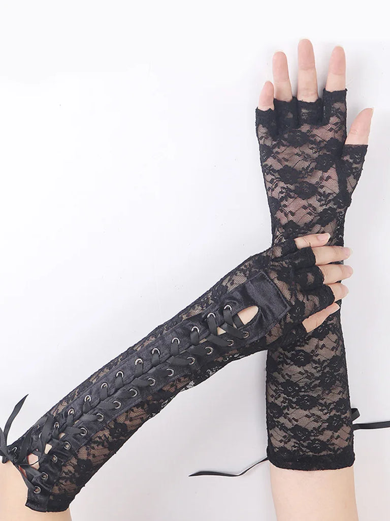 Scarlet Darkness Fingerless Lace-up High-elastic Gloves SCARLET DARKNESS