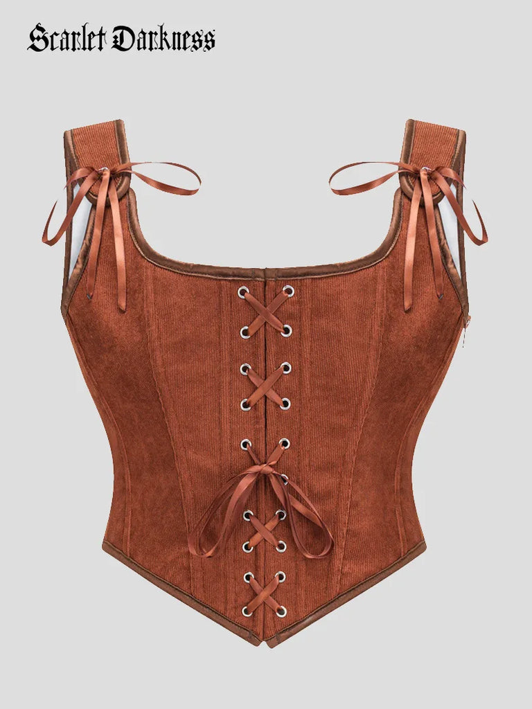 Women Renaissance Suede Lace up Corsets SCARLET DARKNESS