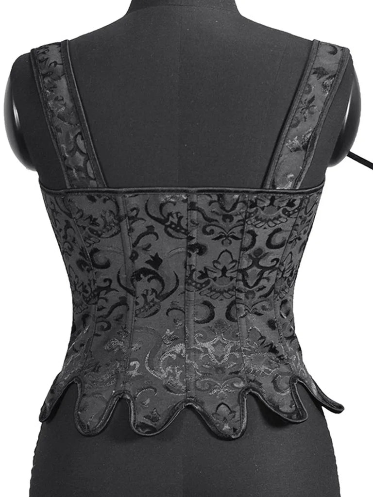 1850s Victorian Jacquard Classical Herringbone Corset SCARLET DARKNESS