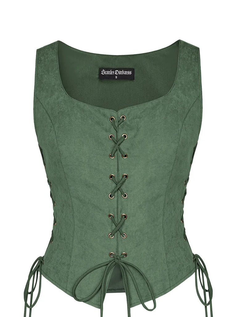 Renaissance Lace-up Vest Medieval Handkerchief Hem Vest SCARLET DARKNESS