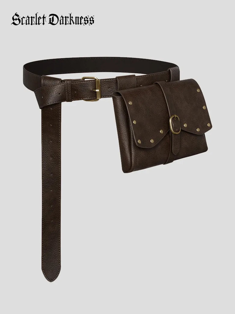 Unisex Renaissance Functional Leather Waist Belt with Bag SCARLET DARKNESS