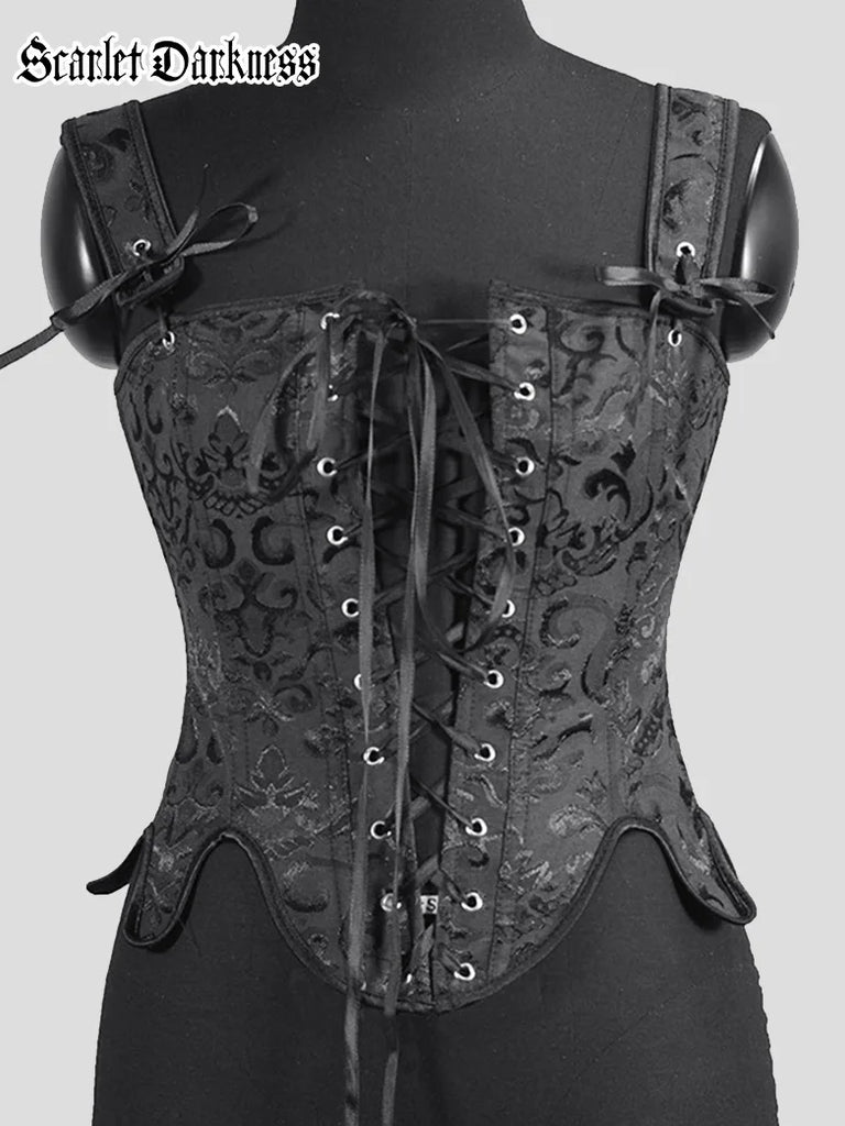 1850s Victorian Jacquard Classical Herringbone Corset SCARLET DARKNESS