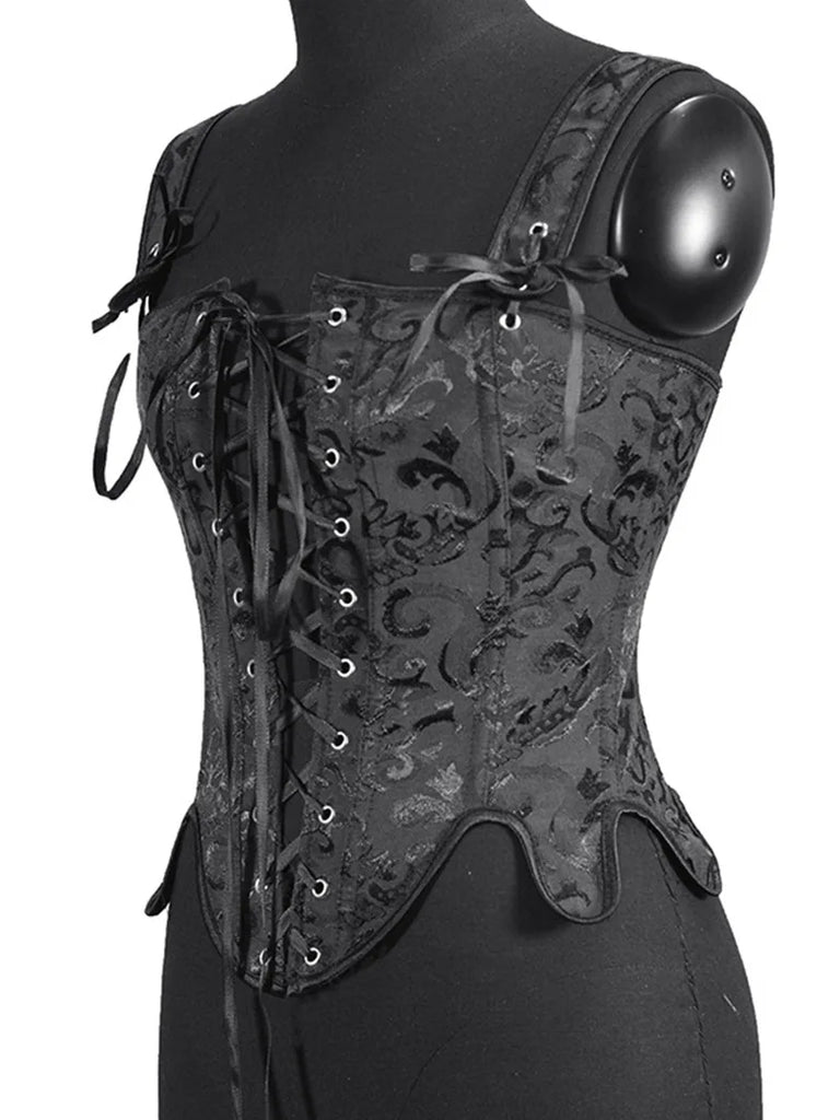 1850s Victorian Jacquard Classical Herringbone Corset SCARLET DARKNESS