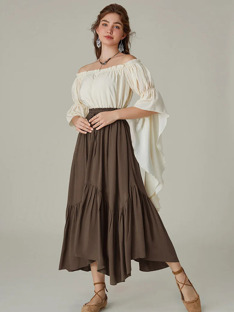 Renaissance Irregular Hem Flared Swing Pocket Skirt SCARLET DARKNESS