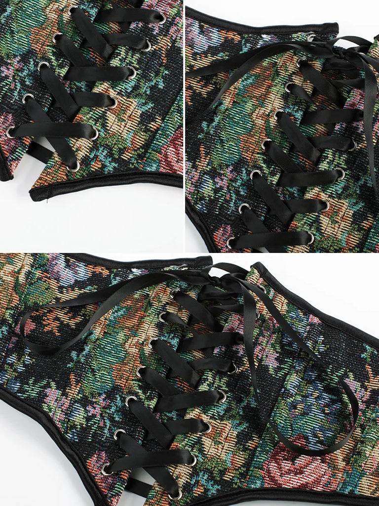 Floral Corset Belt 14 Boned Waist Cincher Waist Belt SCARLET DARKNESS