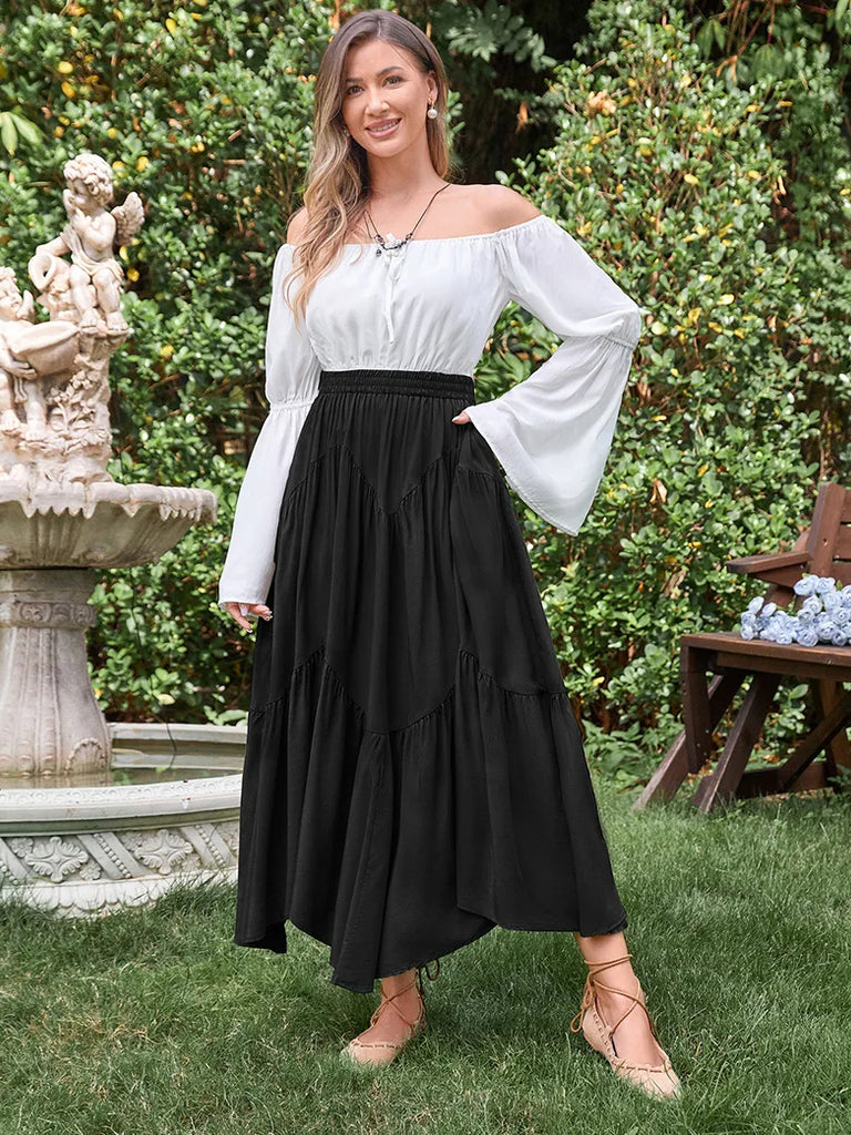 Women Renaissance Irregular Hem Tiered Swing Skirt SCARLET DARKNESS