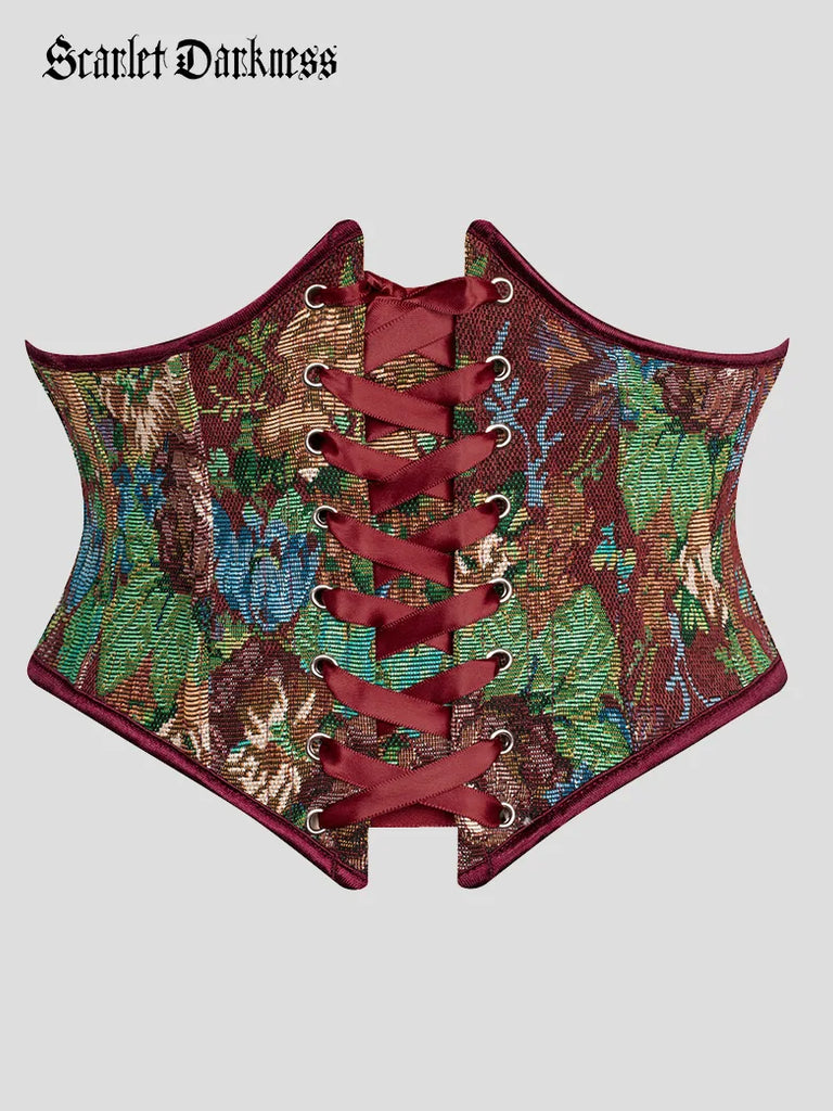 Floral Corset Belt 14 Boned Waist Cincher Waist Belt SCARLET DARKNESS