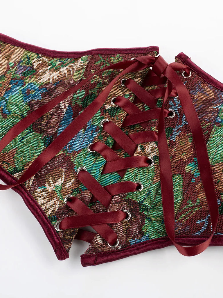 Floral Corset Belt 14 Boned Waist Cincher Waist Belt SCARLET DARKNESS