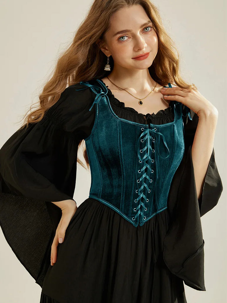 Victorian Velvet Corset 12 Bones Lace-up Front Vest SCARLET DARKNESS