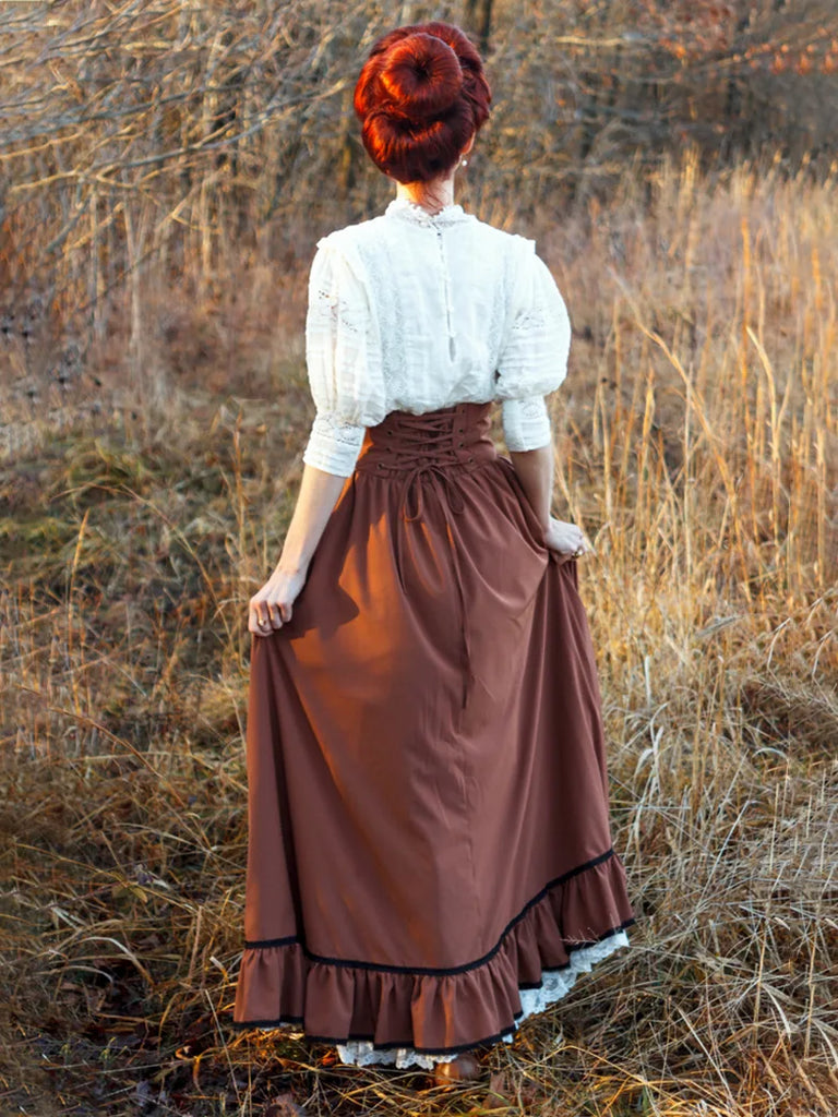 Women Pioneer Costume Classic Prairie Skirt SCARLET DARKNESS