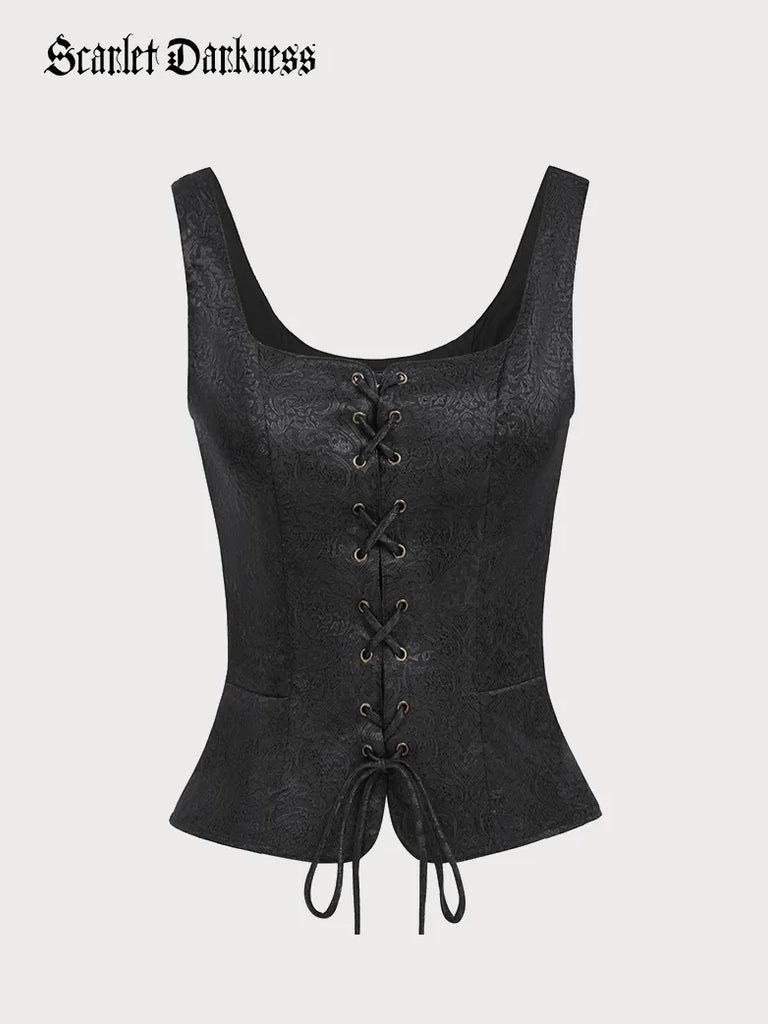 Pirate Renaissance Lace up Corset Vest Bodice SCARLET DARKNESS