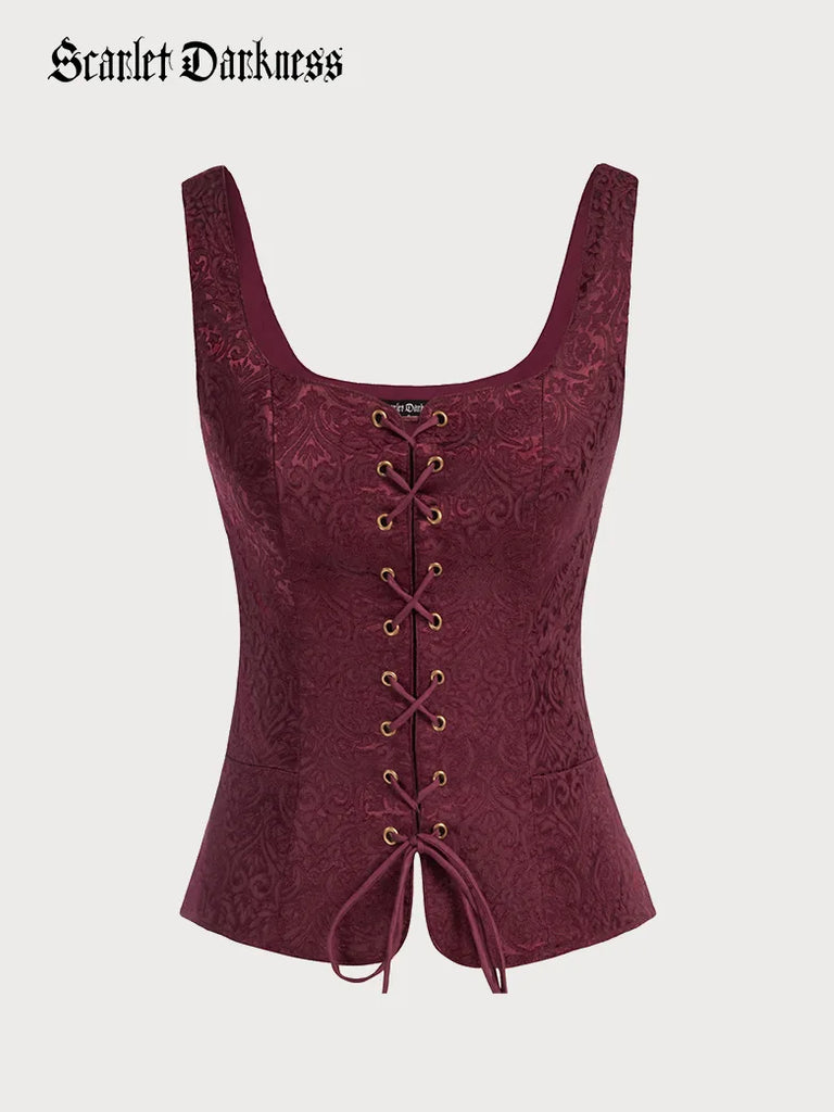 Pirate Renaissance Lace up Corset Vest Bodice SCARLET DARKNESS