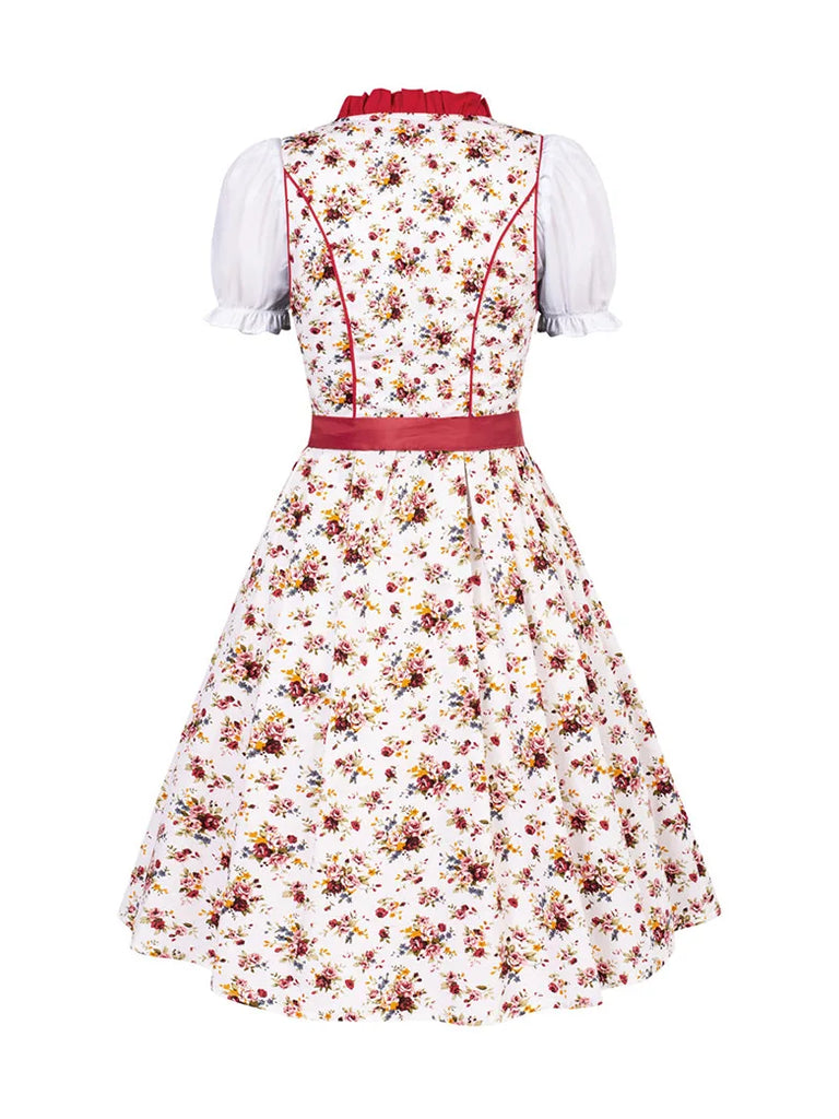 German Bavarian Oktoberfest Costumes Tops+Cotton Dress+Apron Scarlet Darkness