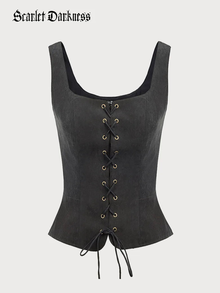 Pirate Renaissance Lace up Corset Vest Bodice SCARLET DARKNESS