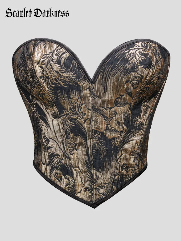 Women Victorian Corset Jacquard Strap Bustier Top SCARLET DARKNESS