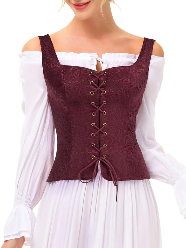 Pirate Renaissance Lace up Corset Vest Bodice SCARLET DARKNESS