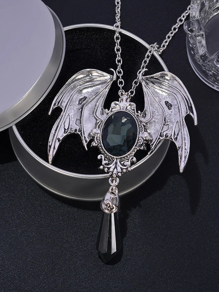 Halloween Accs 2023-Bat Wing Gem Necklace SCARLET DARKNESS