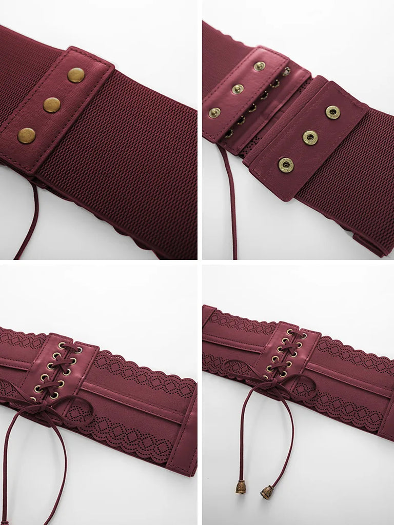 Women Hollow Lace-up Belt Ladies Stretchy Waist Belt SCARLET DARKNESS