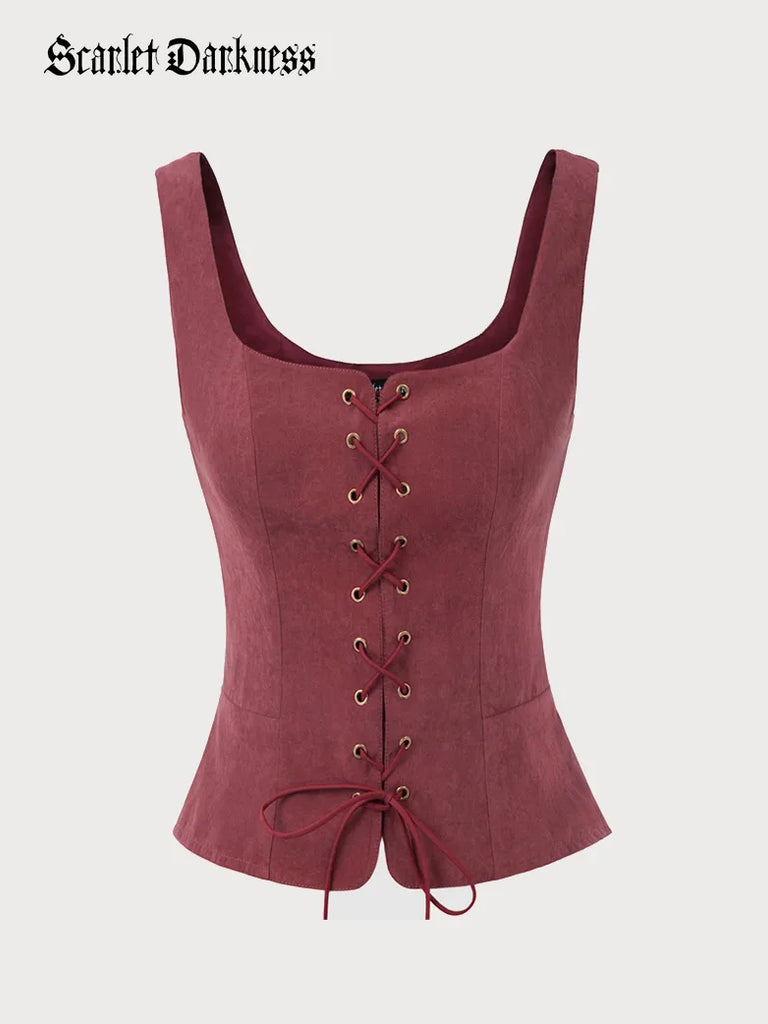 Pirate Renaissance Lace up Corset Vest Bodice SCARLET DARKNESS