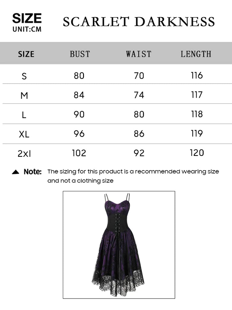 SCARLET DARKNESSWomen Gothic Spaghetti Strap Double Layer Dress with Belt