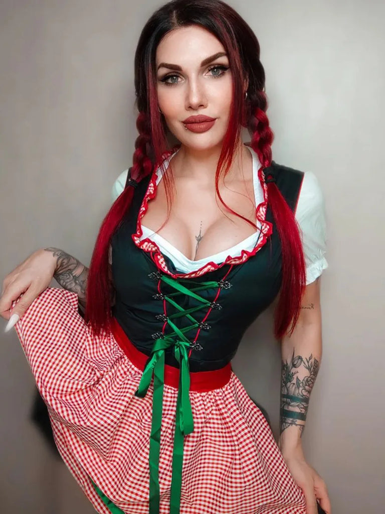 Women Costumes For German Bavarian Oktoberfest 3pc-Set SCARLET DARKNESS