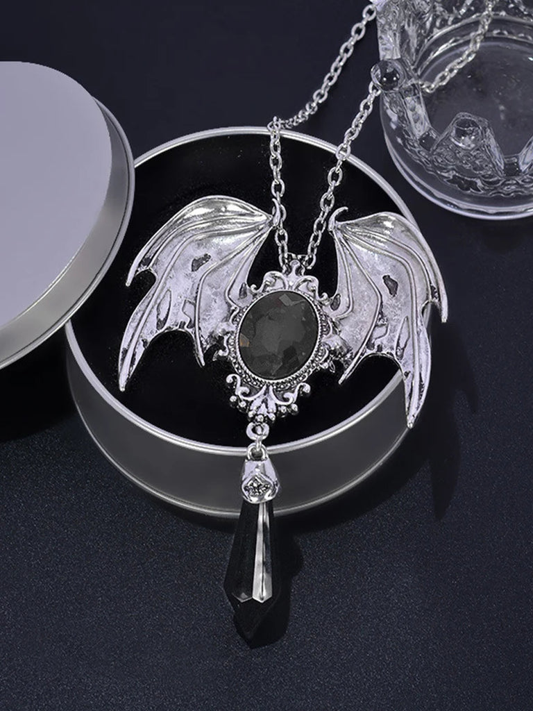 Halloween Accs 2023-Bat Wing Gem Necklace SCARLET DARKNESS