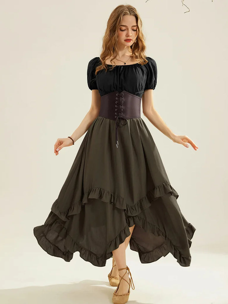 Renaissance Irregular Hem Swing A-Line Maxi Skirt SCARLET DARKNESS