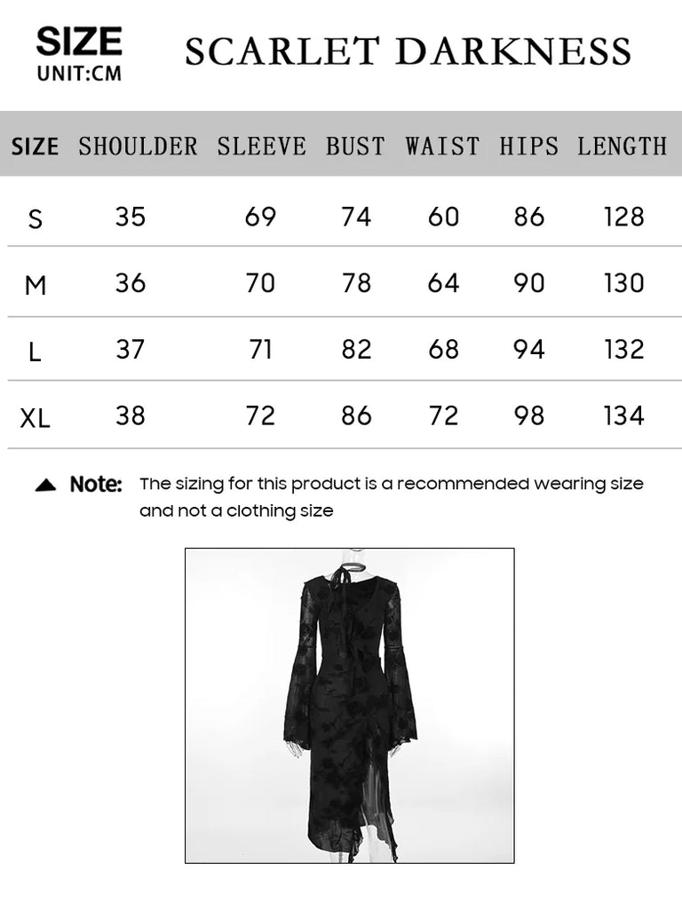 SCARLET DARKNESSWomen Gothic Flocked Bodycon Long Sleeve Dress