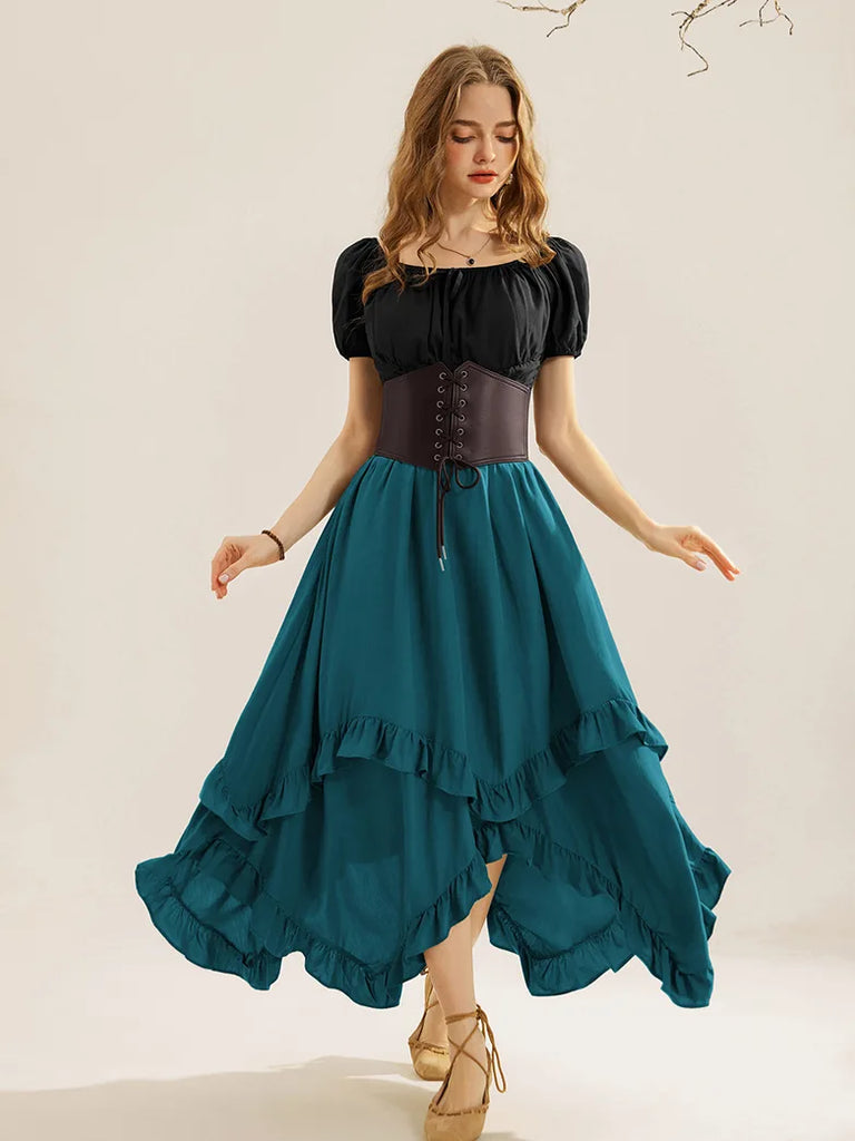 Renaissance Irregular Hem Swing A-Line Maxi Skirt SCARLET DARKNESS