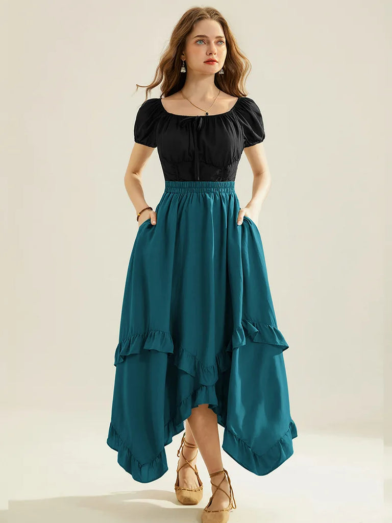 Renaissance Irregular Hem Swing A-Line Maxi Skirt SCARLET DARKNESS